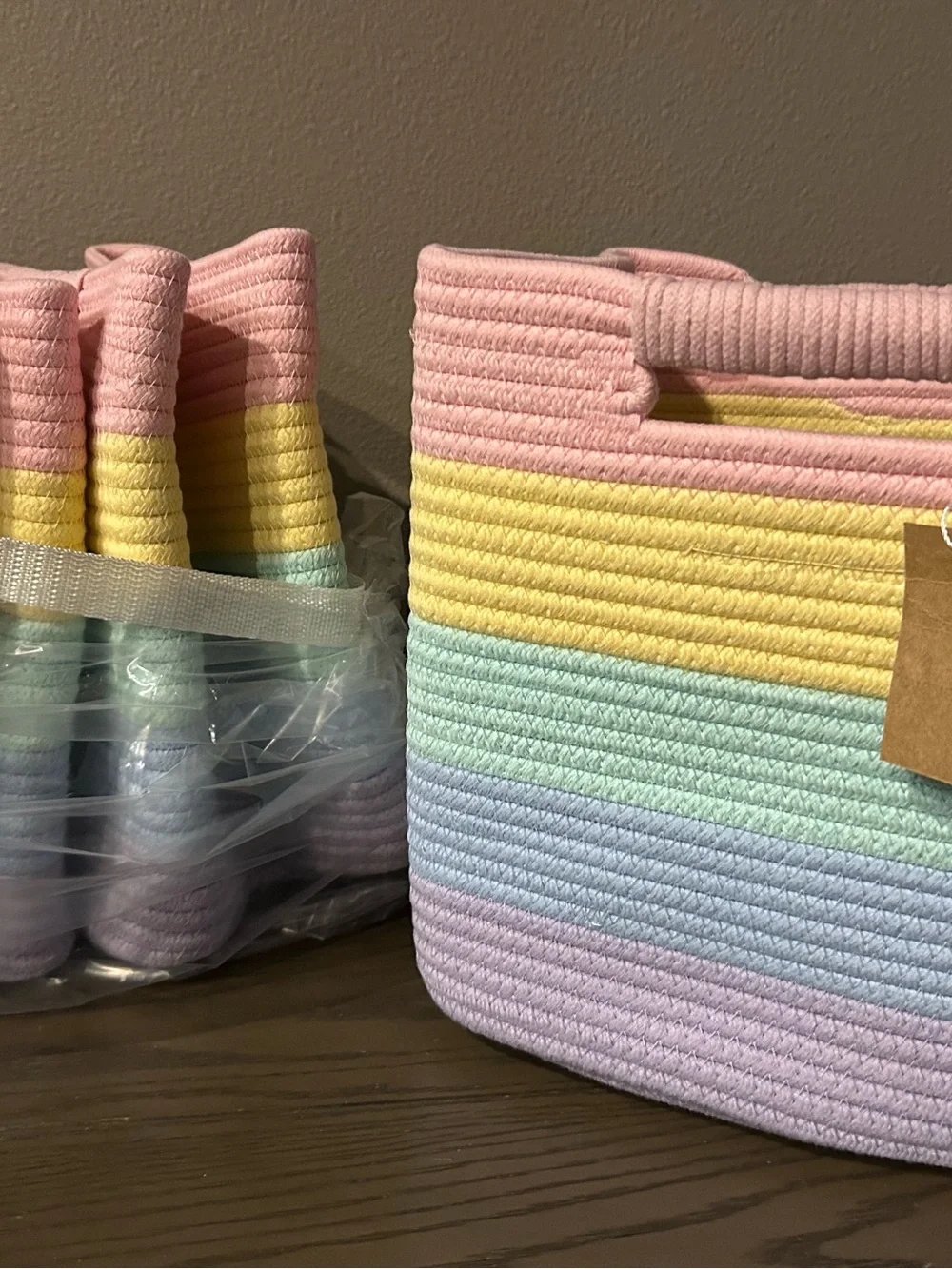 NWT..Pastel Stripe Cotton Rope Storage Bins - 3-Pack